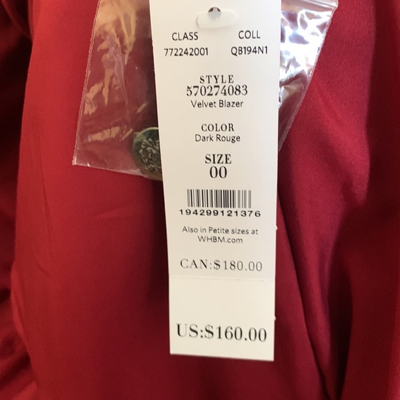 White House Black Market Jackets & Coats Nwt Claret Red Velvet